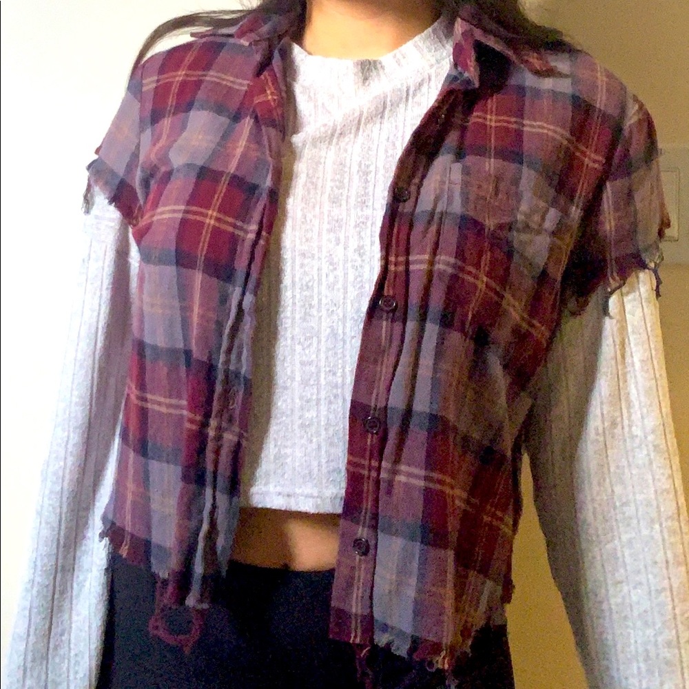 Cropped plaid cut off flannel